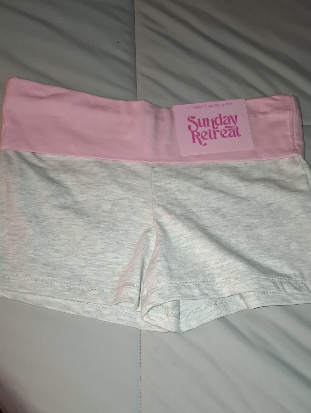 Foldover Bike Shorts - Pink Waist with Light Gray Body